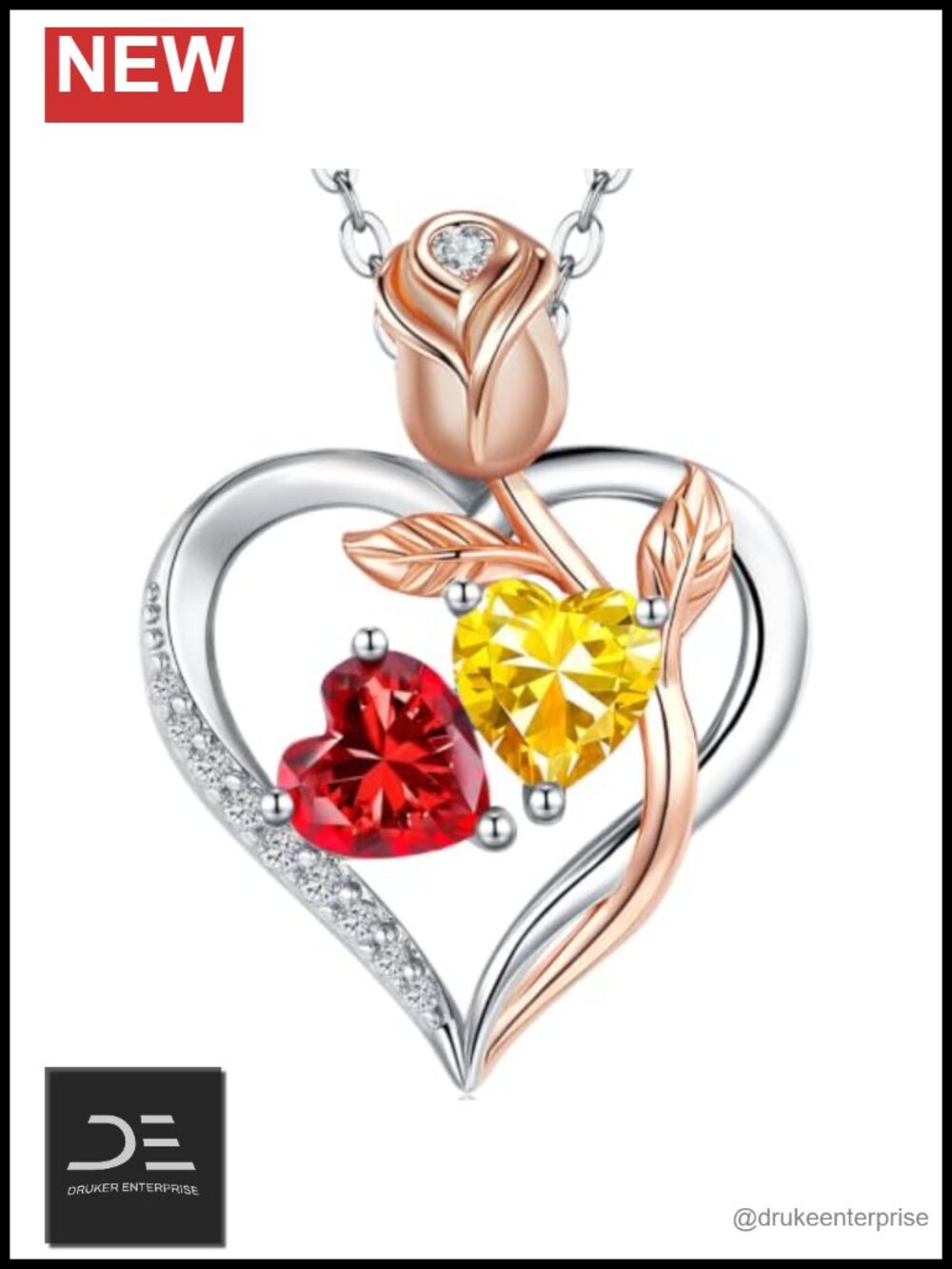 18K White Gold Plated Ruby Yellow Gemstone Heart Birthstone Pendant Necklace